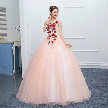 Pembe Quinceanera Elbise Kolsuz Parti Elbise Klasik Çiçek Nakış Balo Balo Elbise Örgün Vestidos Artı Boyutu