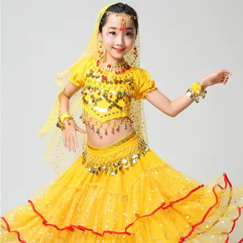 Çocuklar Oryantal Dans Profesyonel Performans Yarışması Kostümleri Takım Elbise Kız Ulusal Bollywood Dans Giyim Performans Seti H4591