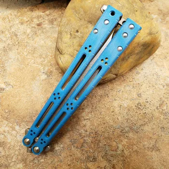 Basilisk HOM Kelebek Eğitmen Bıçak D2 Blade BlueG10 + titanyum Kolu Burç Sistemi Katlanır Cep EDC bıçak