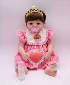 58 cm Tam silikon vücut menina bebekler kız bebekler sevimli Yenidoğan Prenses Yürümeye Başlayan Bebekler Bebekler doğum günü hediyesi Erken Eğitim