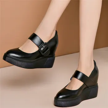 Düşük Üst Platformu Mary Janes Kadınlar Hakiki Deri Takozlar Yüksek Topuk Ayak Bileği Çizmeler Kadın Sivri Burun Moda Sneakers Casual Ayakkabı