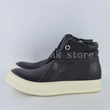 Owen Seak Kadın Ayakkabı Yüksek TOP Ayak Bileği Lüks Eğitmenler Hakiki Deri Çizmeler Rahat Marka Zip Flats Siyah Beyaz Büyük Boy Sneaker