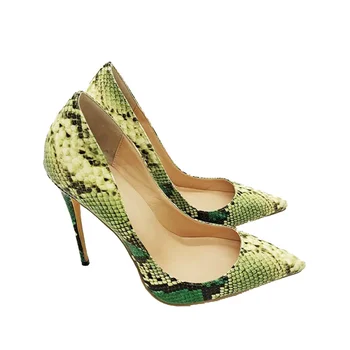 Kadın Bahar Pompaları Klasik Tek Ayakkabı Sivri Burun Ince Topuk Yüksek Topuklu Ayakkabı Kadın Yeşil Yılan Baskı Sandalet Femininas