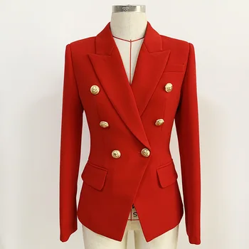 2021 Bahar Kadın Ceketler Pamuk Rahat Resmi Moda Metal Aslan Kruvaze Takım Elbise Kırmızı Ince Blazer Bayanlar Giyim Artı Boyutu