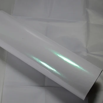 1. 52X20 M Hava ücretsiz kabarcıklar parlak bukalemun film vinil araç wrap araba vinil wrap beyaz-yeşil