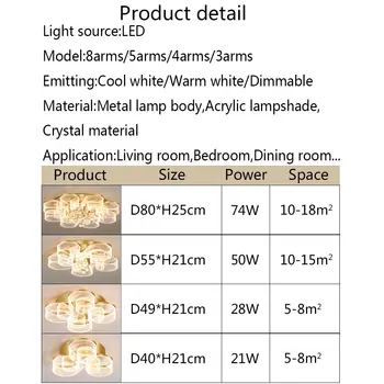 Altın Modern Led ev parlaklık avize oturma odası yemek odası yatak odası ışık lüks tavan avizeler lamba akrilik fikstür