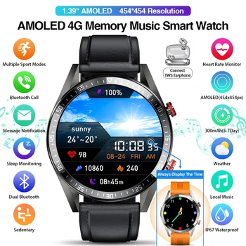 2021 Yeni 454 * 454 ekran akıllı saat Her Zaman Ekran Zaman Bluetooth Çağrı Yerel Müzik Smartwatch İçin Erkek Android TWS Kulaklık