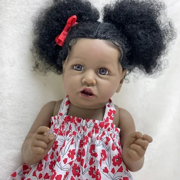 Bebe Reborn 22 İnç Afrika Amerikan Reborn Yürümeye Başlayan Bebekler Tam Vücut Silikon Lifesize kız bebek gerçek dokunmatik Bebek Oyuncak Hediyeler