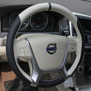 DIY el dikişli deri süet araba direksiyon kapağı Volvo XC60 S90 S60L XC90 S80 V60 için