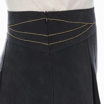 VOA Sıkıntılı Ipek Pantolon KE152 Doğal Bel Görünmez Fermuar Sarı Çizgi Dekore Siyah Düz Çok Yönlü Geniş bacak Pantolon