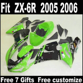 En iyi fiyat Vücut kiti ıçin Kawasaki ZX6R fairing kitleri 2005 2006 yeşil siyah Parçaları 05 06 Ninja 636 laminer akış DT9 + 7 hediyeler