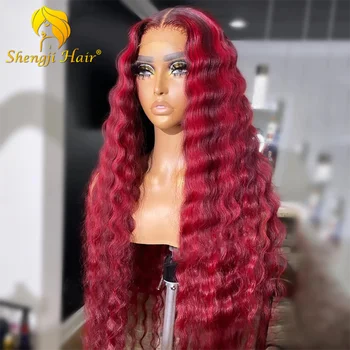 13x6 Dantel ön peruk ıle Bebek Saç Kırmızı Vurgulamak Renk Derin Dalga insan saçı peruk Kadınlar ıçin Brezilyalı Remy Saç 180 yoğunluk Peruk