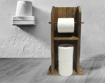 BK Ev Doğal Masif Ahşap Tuvalet Rulo Tutucu ve Dekoratif Ahşap Beyaz Çerçeveli Masa Seti-18