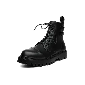 Deri Ayakkabı Erkekler Sonbahar Kış Çizmeler Kalın Taban Sıcak Peluş İnek Deri Erkek Ayak Bileği Çizmeler Siyah Footwearsr4