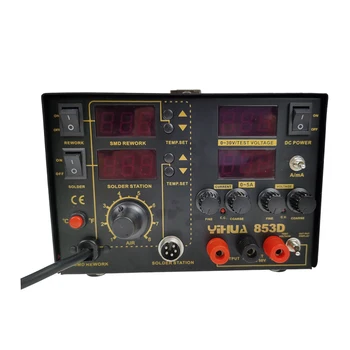 853D 5A Sıcak Hava Desoldering İstasyonu Üç Bir Sıcak Hava Lehimleme İstasyonu İle Güç Kaynağı 30 V 5A
