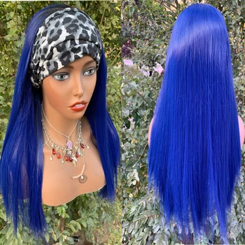 Mavi Düz Kafa Bandı Peruk insan Saçı Tutkalsız Makine Yapımı insan saçı peruk Remy Brezilyalı Yarım Peruk Kafa Bandı ile