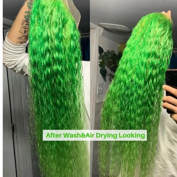Islak Yeşil Derin Kıvırcık insan saçı peruk Saç Çizgisi T Parçası Dantel ön peruk Şeffaf HD Dantel Remy Renkli Derin Dalga Peruk Kadınlar Için