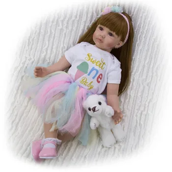Büyük reborn yürümeye başlayan prenses El Yapımı Silikon vinil sevimli Gerçekçi Bebek Bonecas kız çocuk bebe bebek reborn menina 60 cm
