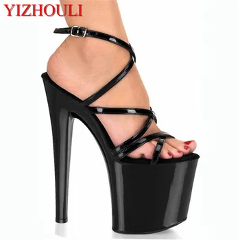 Moda seksi yüksek topuklu ayakkabılar 20 cm yüksek topuklu sandalet ınce topuklu strappy 8 inç platformu t artı boyutu seksi kadın roma ayakkabı