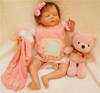 Gerçek uyku bebek Bebek reborn 22 inç 55 cm sahte bebek kız silikon bebekler ayı peluş bebek çocuk hediye bonecas reborn