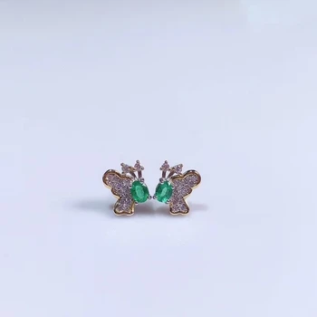 Zarif Ilmek Kelebek fly doğal yeşil Zümrüt saplama küpe Doğal taş küpe S925 gümüş kadın parti hediye takı