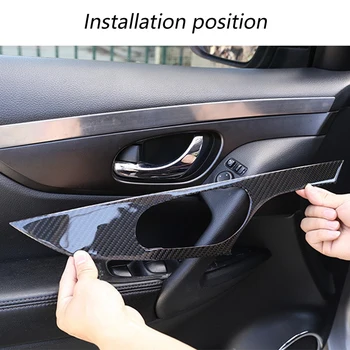 Araba Styling 4 Adet Gerçek Karbon Fiber Iç Kapı Kolu Kase kapağı Trim Çerçeve Çıkartmalar Nissan X-Trail-2018 ıçin