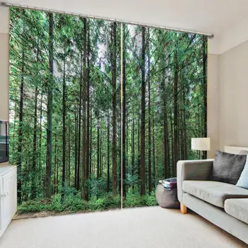 Lüks Karartma 3D Pencere Perdeleri Oturma Odası İçin 3d perdeler Özel yeşil orman duvar kağıtları