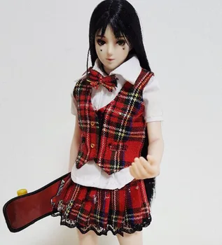 1/6 Ölçekli Seksi Kostümleri Kadın Kawaii Öğrenci Cosplay Japon Okul Kırmızı Izgara okul üniforması Çorap Ayakkabı Aksesuar Modeli