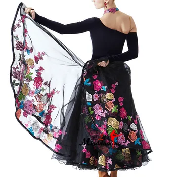 Sıcak Satış Özel Boyut Artı Boyutu Siyah Çiçekler Dans Performansı Bayanlar Balo Salonu Elbise