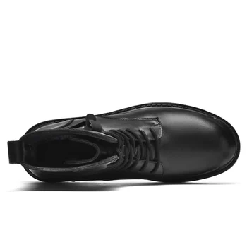 Siyah Sıcak Kış Erkek Botları Moda Hakiki Deri yarım çizmeler erkek ayakkabıları Açık Askeri Kürk Kar Botları Erkekler için Kovboy Botas
