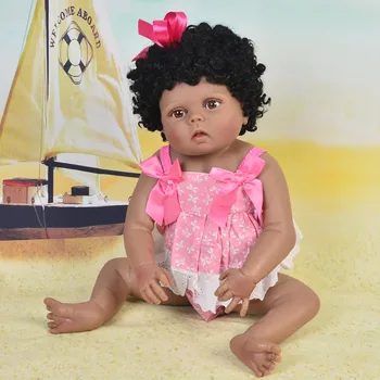 Simülasyon çocuk Oyuncakları Vinil Silikon Bebek Siyah Bebek Afrika Silikon Yeniden Doğmuş Bebek Bebek kız bebe hediye reborn 55 cm