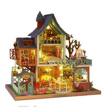 DIY Kulübe Minyatür Araya DIY ahşap ev Dollhouse kiti İle mobilya LED ışıkları hediye el yapımı bebek evi minyatür Dollhouse