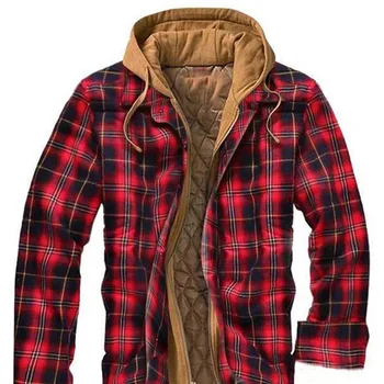 Erkek Giyim Baskı Ekose Avrupa Amerikan Sonbahar Ve Kış Modelleri Kalın Pamuk Rahat Uzun Kollu Gevşek Fermuar Kapüşonlu Ceket