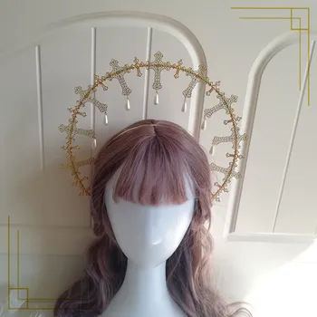Orijinal el yapımı Lolita Madonna halo halo headdress fotoğraf sahne inci