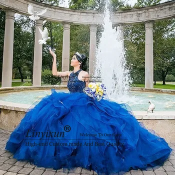 Altın Balo Quinceanera Elbise Dantel Aplike Boncuklu Tatlı 16 Elbise vestido de 15 anos kapalı Omuz Pageant Parti Törenlerinde