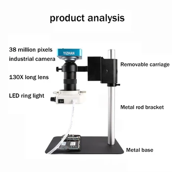 Kaynak dijital mikroskop 130 kez uzun lens led ışık + 1080 p HD endüstriyel kamera 38 milyon piksel