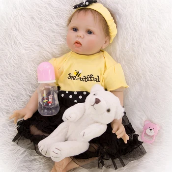 Gerçekçi Reborn Baby Doll 22 inç Yumuşak dokunmatik Silikon Yenidoğan Bebek alive Çocuk bebe Oyun Evi Oyuncaklar Hediye