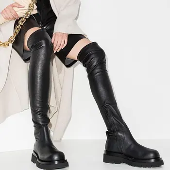 Lasyarrow Marka Yeni Kadın Platformu Uyluk Yüksek Çizmeler Moda Ince Tıknaz Topuklu Diz Üzerinde Çizmeler Kadın parti ayakkabıları Kadın