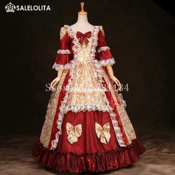 Marka Yeni Kırmızı Ve Sarı Baskılı Dantel Marie Antoinette Cadılar Bayramı Kostümleri Rönesans Rokoko Dönemi Önlük Kadınlar Için Özelleştirilmiş