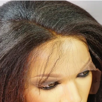 Doğal Siyah Renk İtalyan Yaki düz dantel ön peruk sentetik saç peruk Peri Kesim kısa Bob peruk ısıya dayanıklı iplik