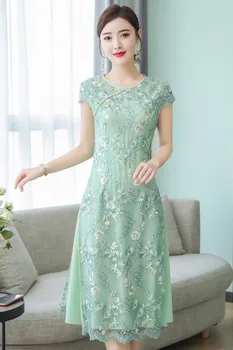 2021 çin geliştirilmiş dantel ışlemeli cheongsam aodai elbise yuvarlak boyun vestidos zarif resmi elbise oryantal parti retro qipao