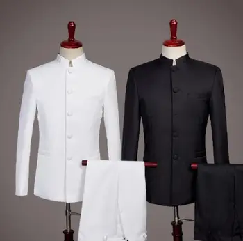 Çin tarzı Blazer erkekler resmi elbise son pantolon ceket tasarımları evlilik takım elbise erkekler terno masculino pantolon düğün takımları erkekler için