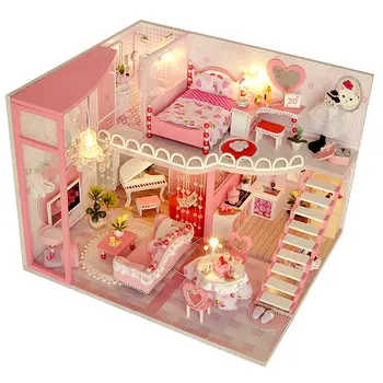 LucyDdoll Bebek Evi Minyatür Dollhouse Mobilya Kiti Ile Ahşap Ev Miniaturas Oyuncaklar Çocuklar Için Yeni Yıl noel hediyesi