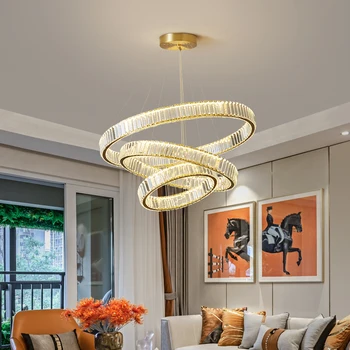 LED Kristal yuvarlak avize aydınlatma oturma odası yatak odası ıçin bakır ışık ev Deco Modern basit altın asılı lamba