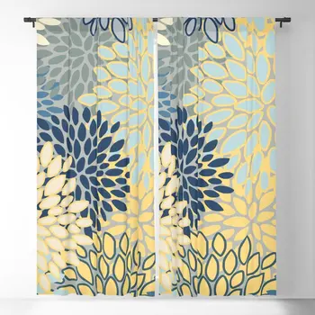 Çiçek Baskı, Sarı, Gri, Mavi, Teal Karartma Perdeleri 3D Baskı Pencere Perdeleri Yatak Odası Oturma Odası Dekor için pencere dekorasyonları