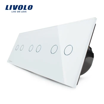 Livolo AB Standardı, dokunmatik Anahtarı, ücretsiz Kombinasyonu Lüks Duvar Üçlü Dokunmatik Anahtarı, VL-C706-11,Beyaz Kristal Cam Panel İle