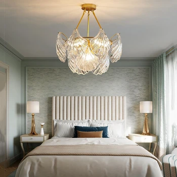 Iskandinav Kabuk Kristal Cam Avizeler Oturma Odası Aydınlatma Modern Yaratıcı Yatak Odası High-end Yemek Odası Otel E14 Asılı Lambalar