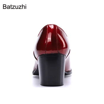 Batzuzhi Kore Tipi erkek ayakkabısı Lüks El Yapımı Patent Deri Elbise Ayakkabı Erkekler 7 cm Yüksek Topuklu Kırmızı Parti ve Düğün Ayakkabı Erkekler!