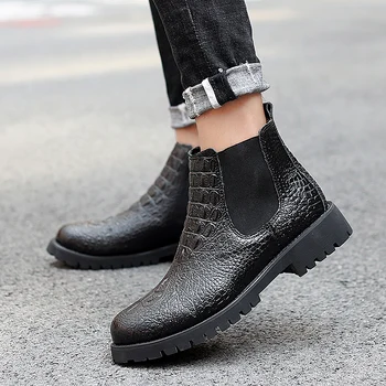 Kış Klasik çizmeler dantel up Hakiki Deri Ayak Bileği Chelsea Çizmeler erkek ayakkabısı Kürk sıcak Vintage Rahat Motosiklet Çizme Zapatos