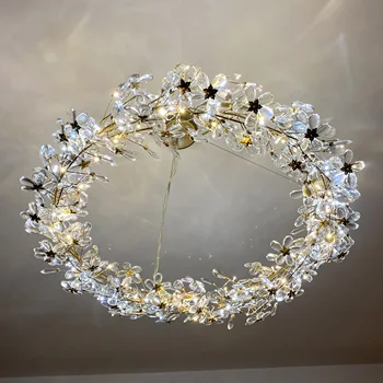 Amerikan Ülke Kristal Yaratıcı Çiçek Yüzük Kişiselleştirilmiş LED Avize Modern Dekorasyon Popüler Yatak Odası Tavan Avize